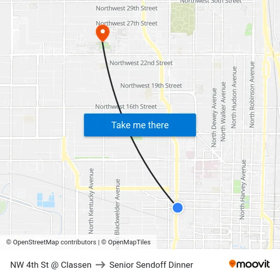 NW 4th St @ Classen to Senior Sendoff Dinner map