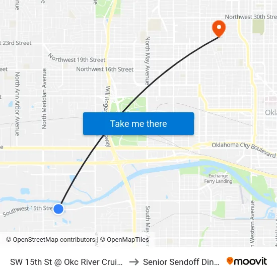 SW 15th St @ Okc River Cruises to Senior Sendoff Dinner map
