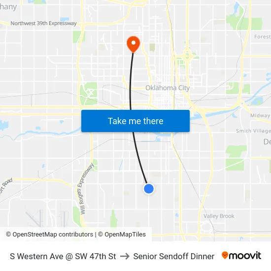 S Western Ave @ SW 47th St to Senior Sendoff Dinner map