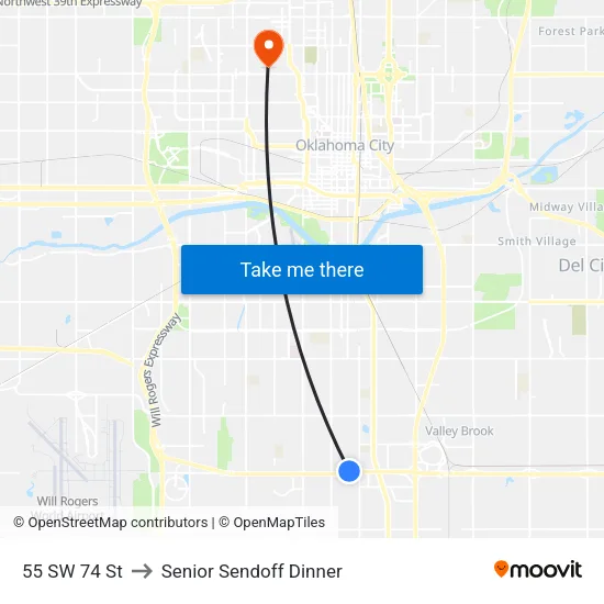 55 SW 74 St to Senior Sendoff Dinner map