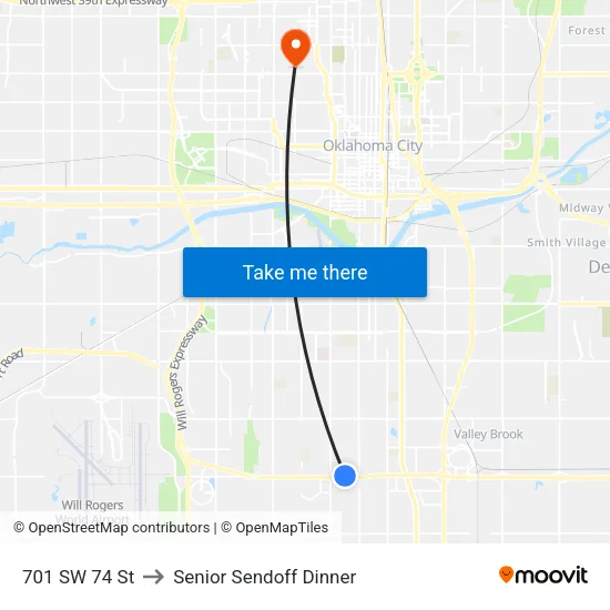701 SW 74 St to Senior Sendoff Dinner map