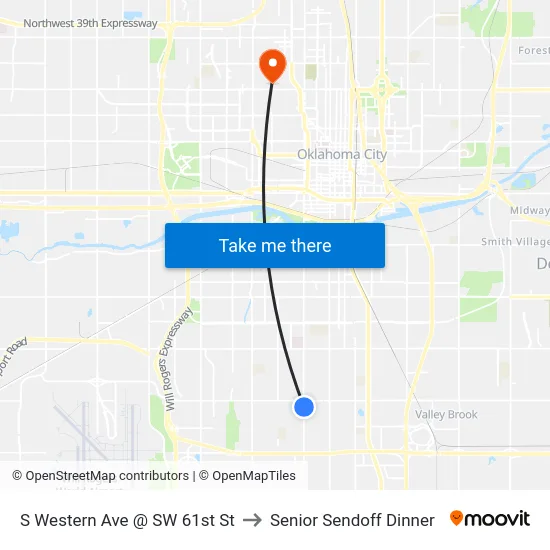 S Western Ave @ SW 61st St to Senior Sendoff Dinner map