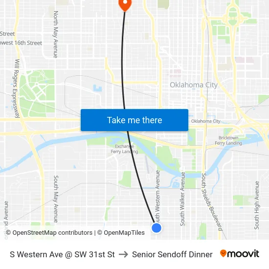 S Western Ave @ SW 31st St to Senior Sendoff Dinner map