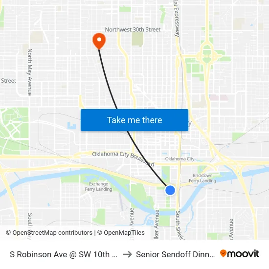 S Robinson Ave @ SW 10th St to Senior Sendoff Dinner map