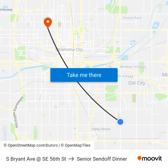 S Bryant Ave @ SE 56th St to Senior Sendoff Dinner map