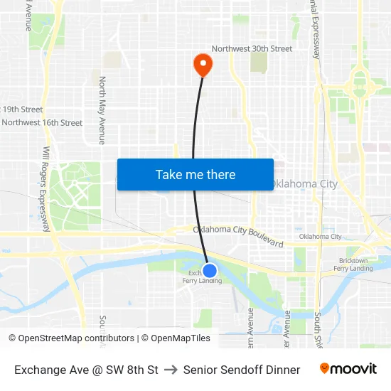 Exchange Ave @ SW 8th St to Senior Sendoff Dinner map