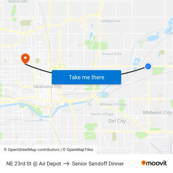 NE 23rd St @ Air Depot to Senior Sendoff Dinner map