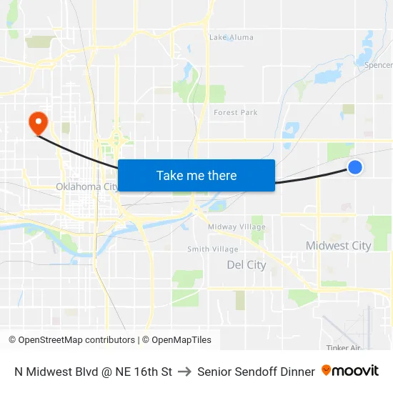 N Midwest Blvd @ NE 16th St to Senior Sendoff Dinner map