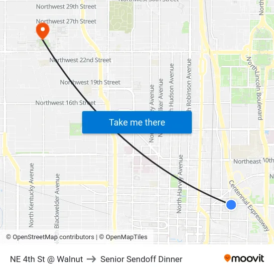 NE 4th St @ Walnut to Senior Sendoff Dinner map