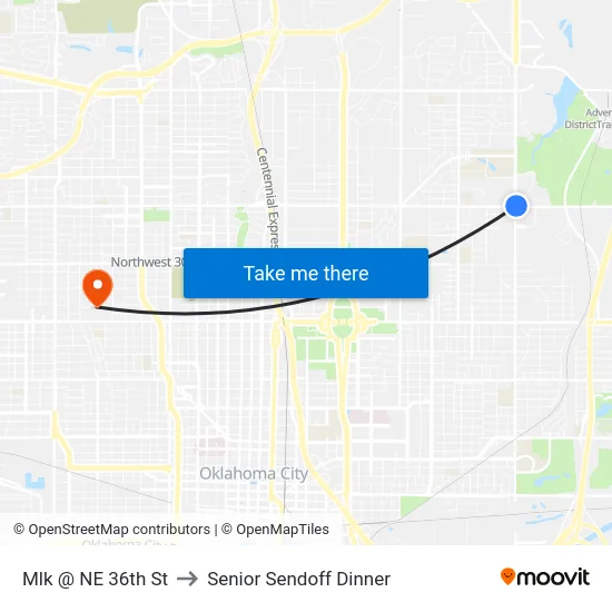 Mlk @ NE 36th St to Senior Sendoff Dinner map