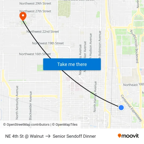 NE 4th St @ Walnut to Senior Sendoff Dinner map