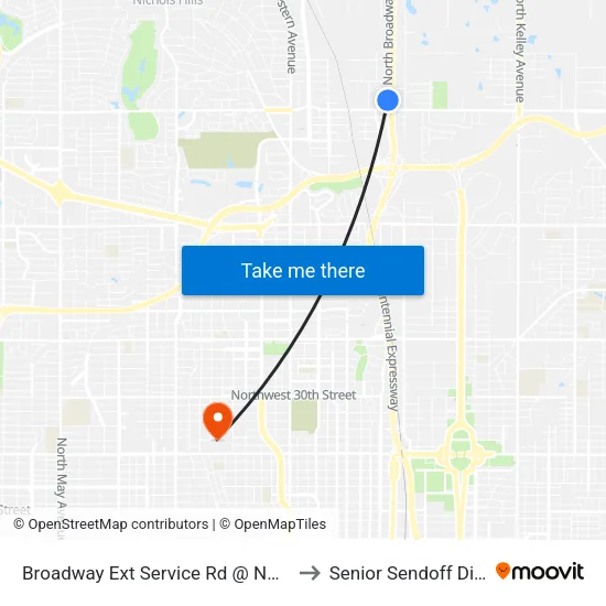 Broadway Ext Service Rd @ NW 66 St to Senior Sendoff Dinner map
