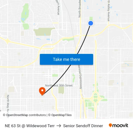 NE 63 St @ Wildewood Terr to Senior Sendoff Dinner map