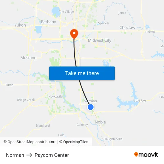 Norman to Paycom Center map