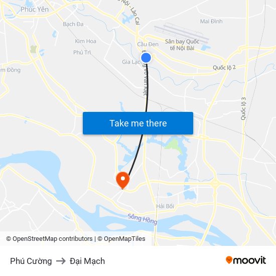 Phú Cường to Đại Mạch map