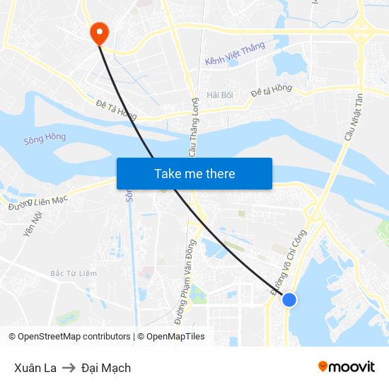 Xuân La to Đại Mạch map
