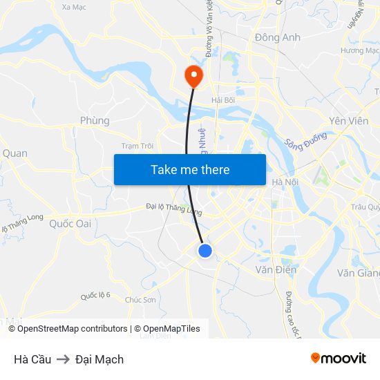 Hà Cầu to Đại Mạch map