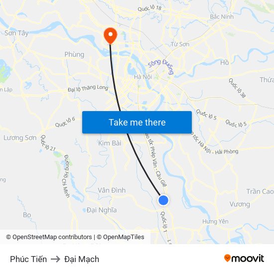 Phúc Tiến to Đại Mạch map