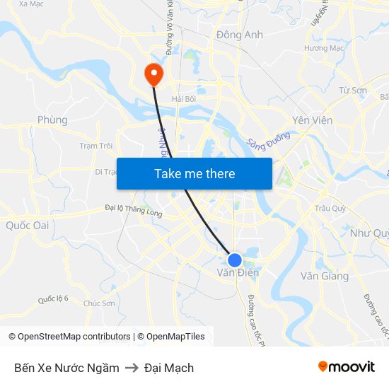 Bến Xe Nước Ngầm to Đại Mạch map