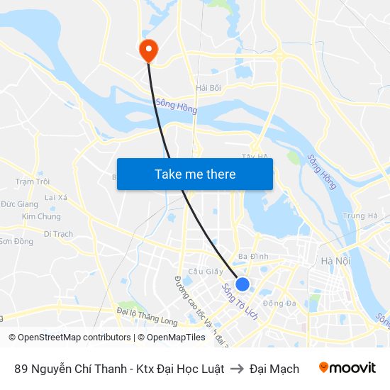 89 Nguyễn Chí Thanh - Ktx Đại Học Luật to Đại Mạch map
