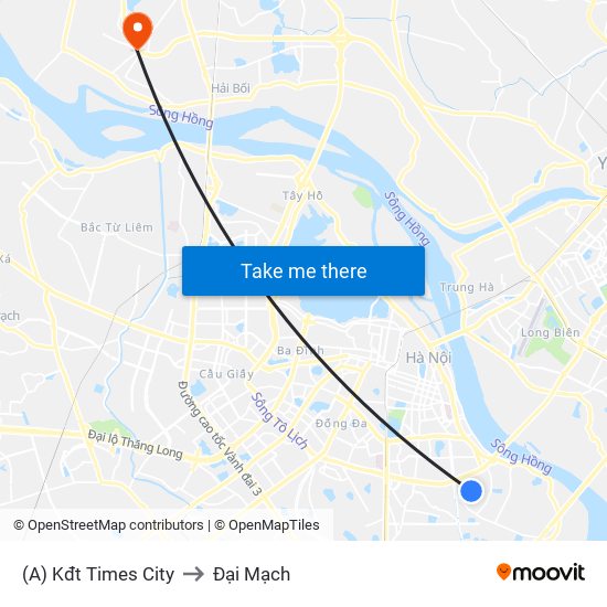 (A) Kđt Times City to Đại Mạch map