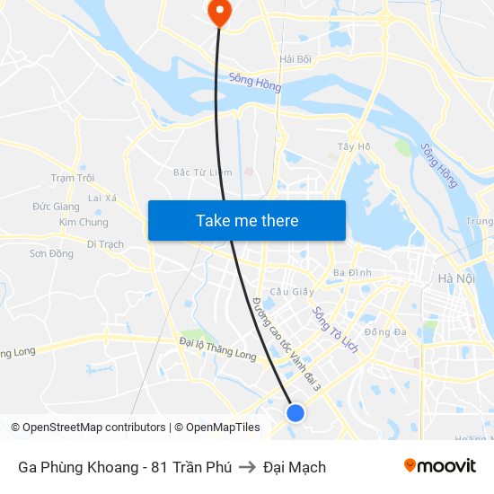 Ga Phùng Khoang - 81 Trần Phú to Đại Mạch map