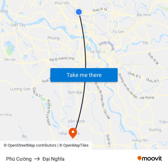 Phú Cường to Đại Nghĩa map