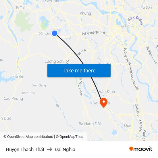 Huyện Thạch Thất to Đại Nghĩa map