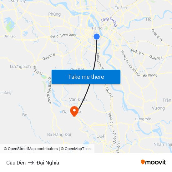 Cầu Dền to Đại Nghĩa map