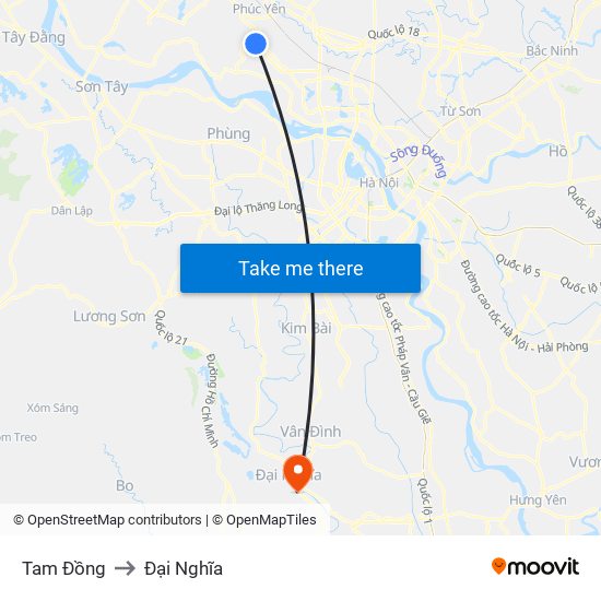 Tam Đồng to Đại Nghĩa map