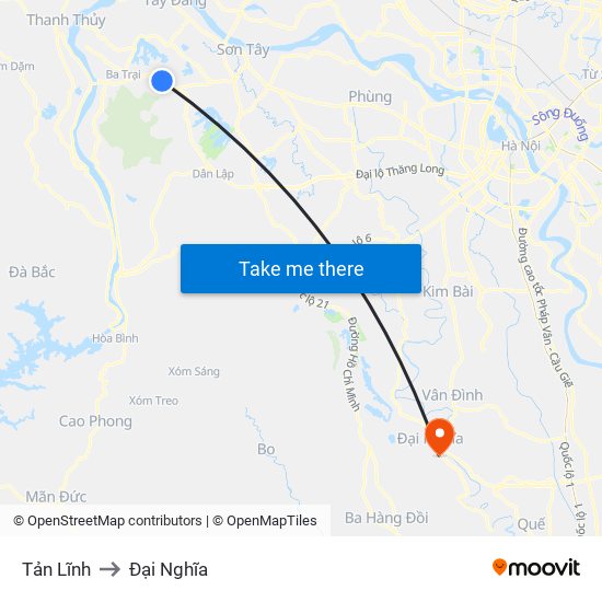 Tản Lĩnh to Đại Nghĩa map