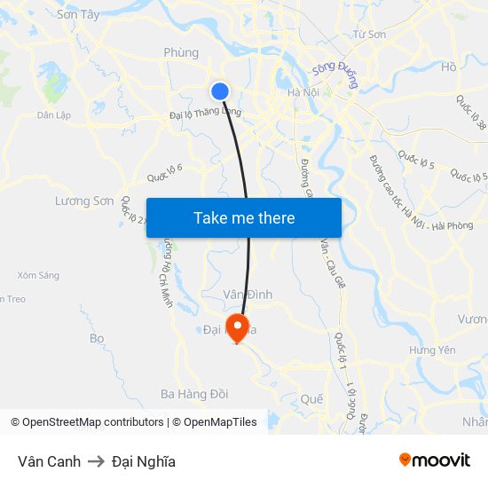 Vân Canh to Đại Nghĩa map