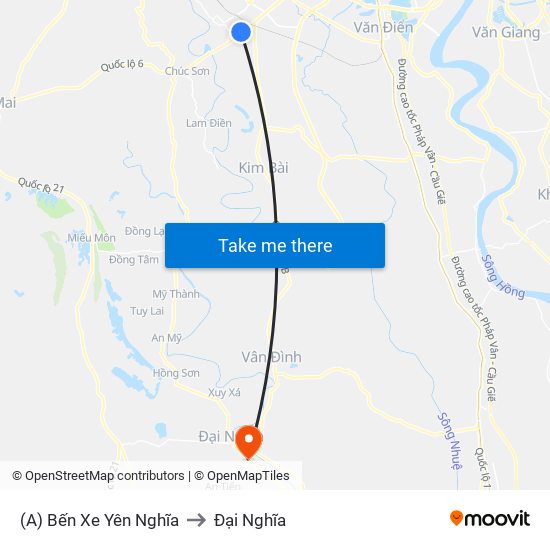 (A) Bến Xe Yên Nghĩa to Đại Nghĩa map