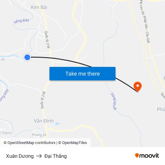 Xuân Dương to Đại Thắng map