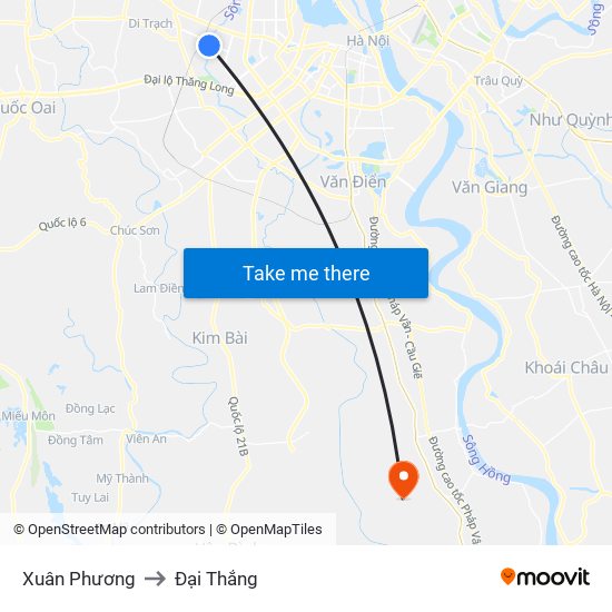 Xuân Phương to Đại Thắng map