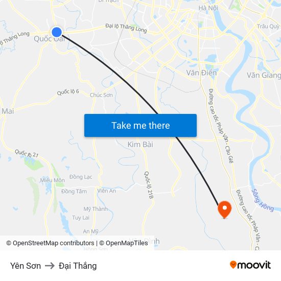 Yên Sơn to Đại Thắng map