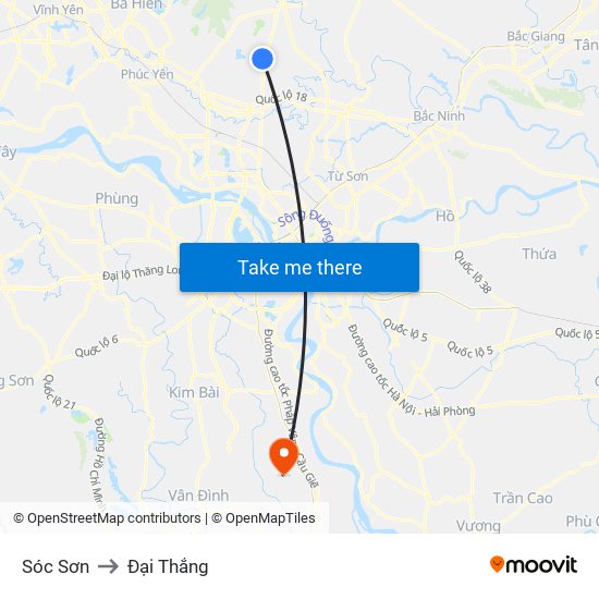 Sóc Sơn to Đại Thắng map