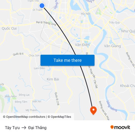 Tây Tựu to Đại Thắng map