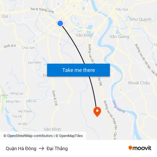 Quận Hà Đông to Đại Thắng map