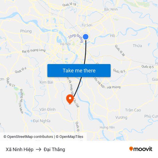 Xã Ninh Hiệp to Đại Thắng map