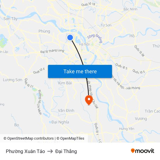 Phường Xuân Tảo to Đại Thắng map