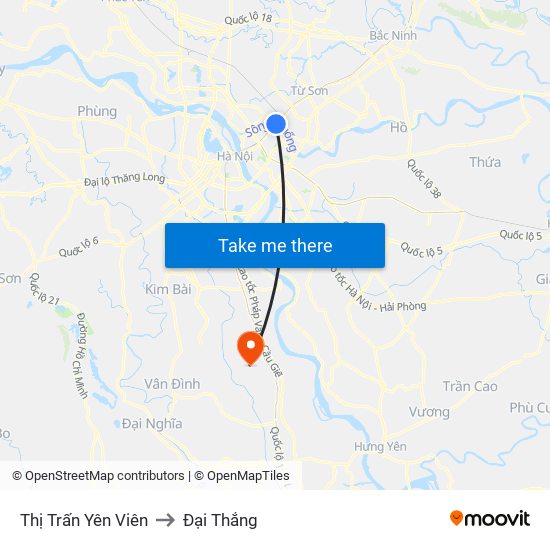 Thị Trấn Yên Viên to Đại Thắng map