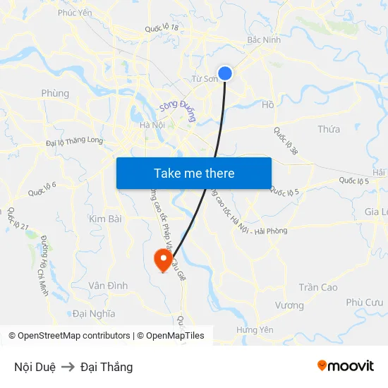 Nội Duệ to Đại Thắng map