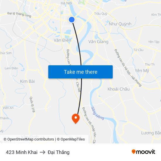 423 Minh Khai to Đại Thắng map