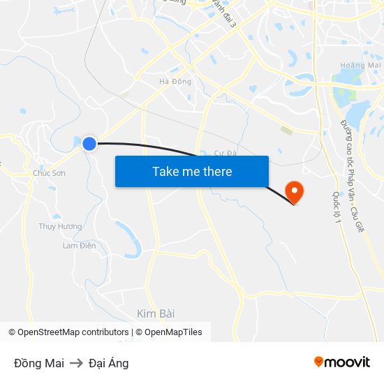 Đồng Mai to Đại Áng map