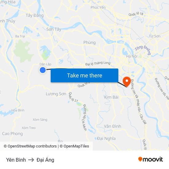 Yên Bình to Đại Áng map