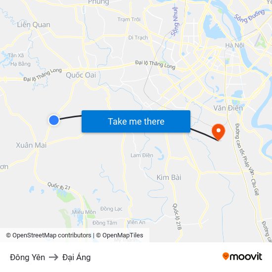 Đông Yên to Đại Áng map