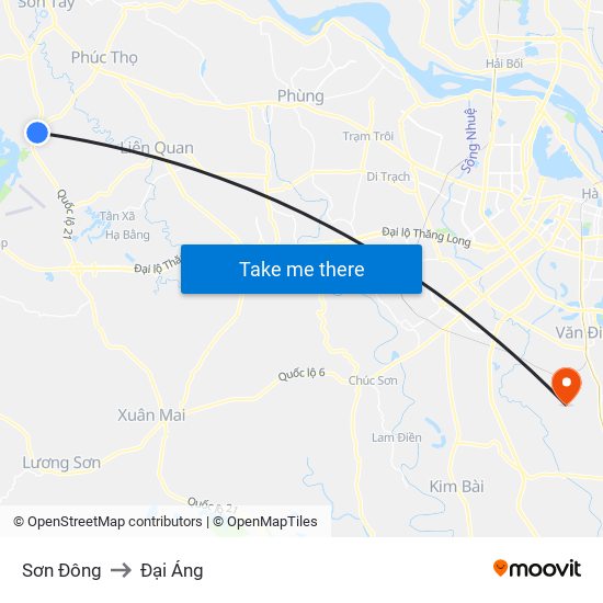 Sơn Đông to Đại Áng map