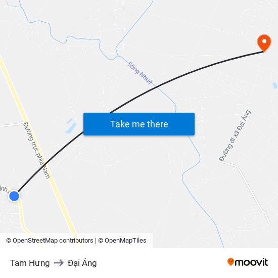 Tam Hưng to Đại Áng map