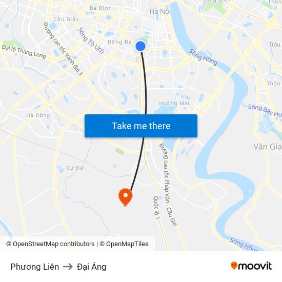 Phương Liên to Đại Áng map